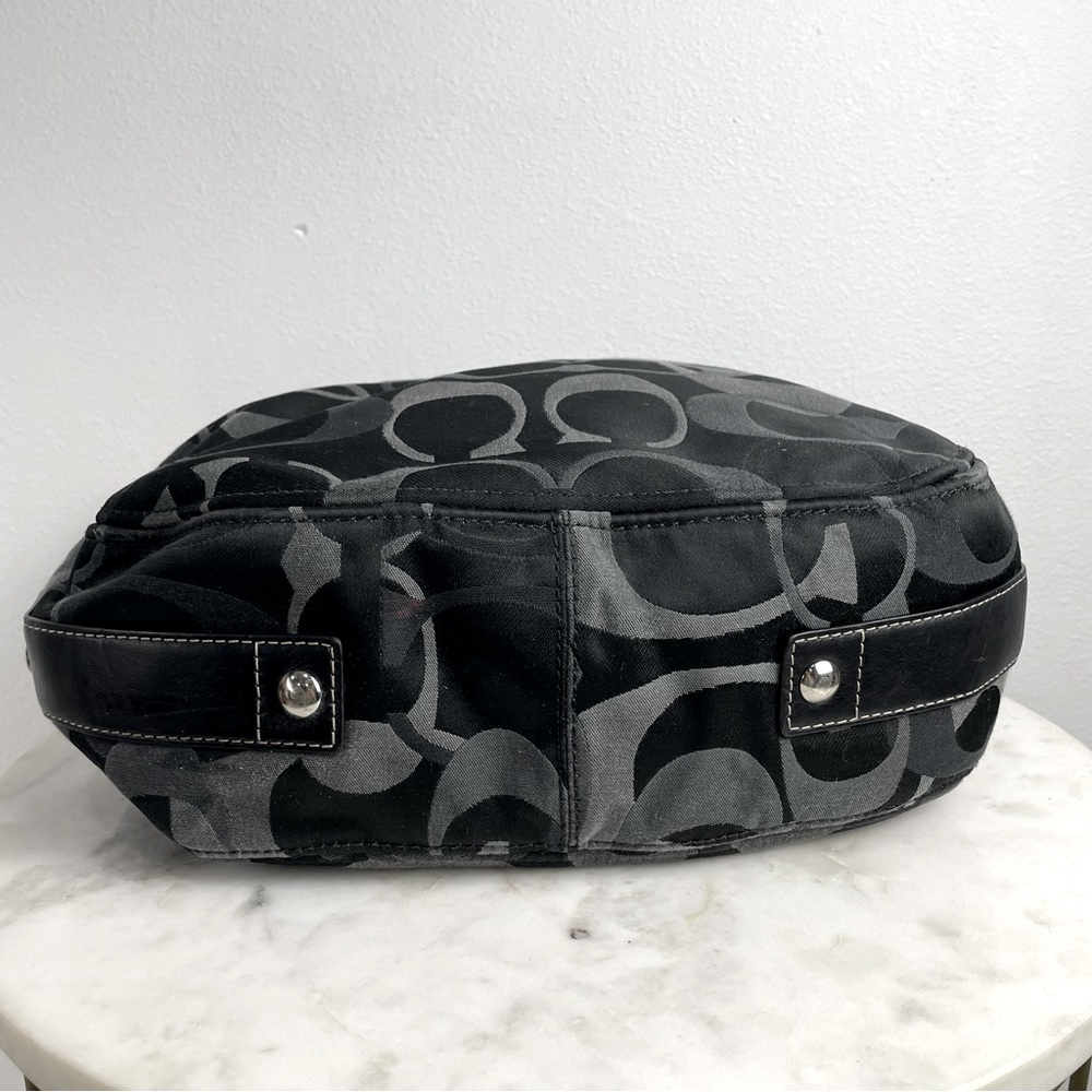 Coach Zoe Signature Jacquard Purse F14710 Shoulder Bag Logo Black Gray - Picture 4 of 14
